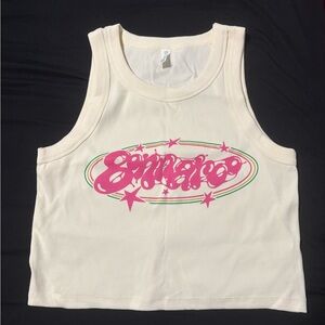 Cream Tank Top with Pink Graphic
